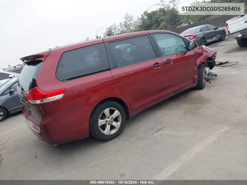 2013 Toyota Sienna L V6 7 Passenger VIN: 5TDZK3DC0DS285406 Lot: 40619382