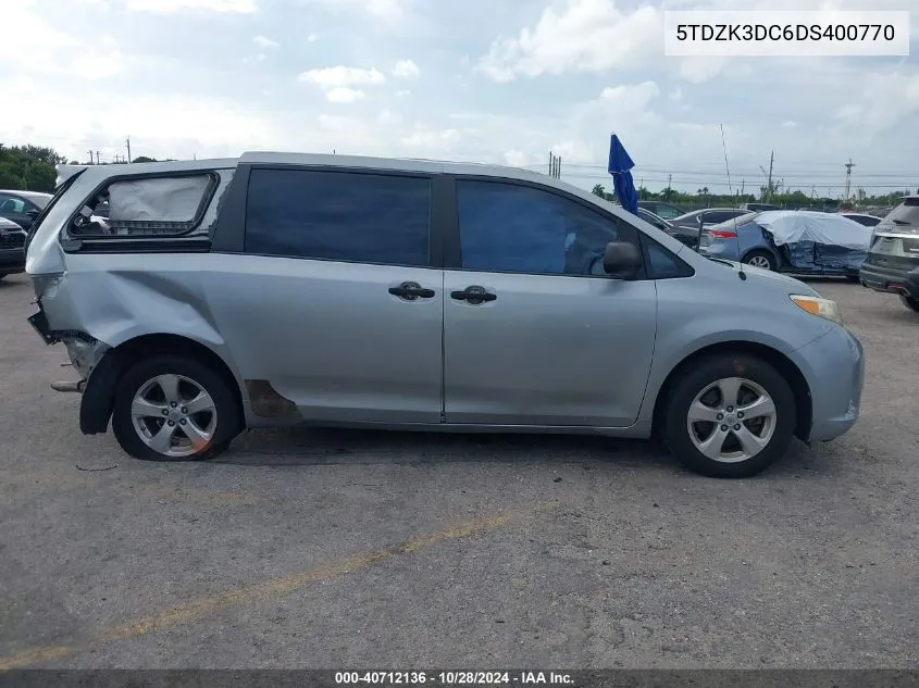 2013 Toyota Sienna L V6 7 Passenger VIN: 5TDZK3DC6DS400770 Lot: 40712136