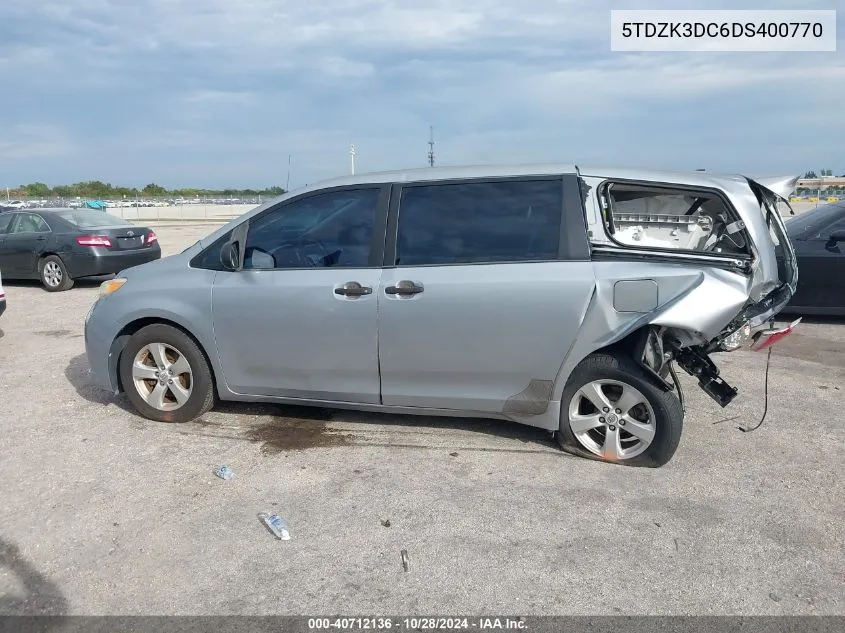 2013 Toyota Sienna L V6 7 Passenger VIN: 5TDZK3DC6DS400770 Lot: 40712136