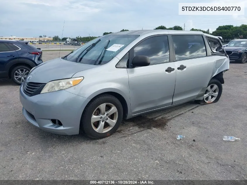 2013 Toyota Sienna L V6 7 Passenger VIN: 5TDZK3DC6DS400770 Lot: 40712136