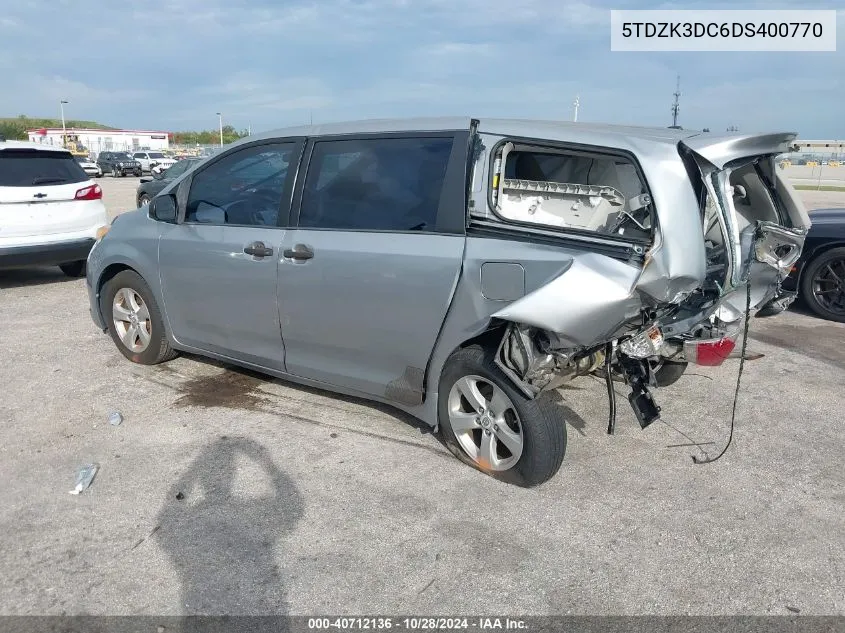 2013 Toyota Sienna L V6 7 Passenger VIN: 5TDZK3DC6DS400770 Lot: 40712136