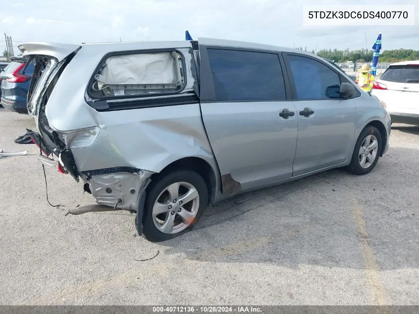 2013 Toyota Sienna L V6 7 Passenger VIN: 5TDZK3DC6DS400770 Lot: 40712136