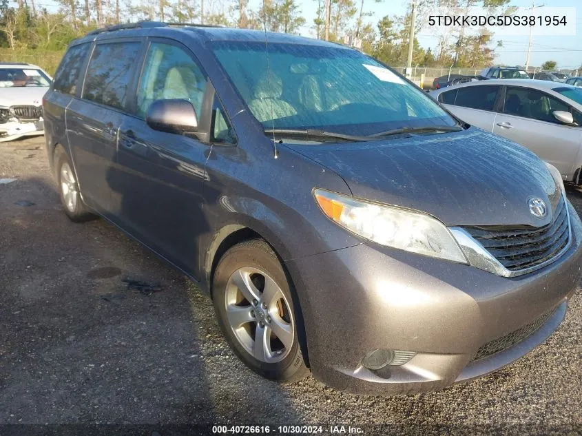 2013 Toyota Sienna Le V6 8 Passenger VIN: 5TDKK3DC5DS381954 Lot: 40726616