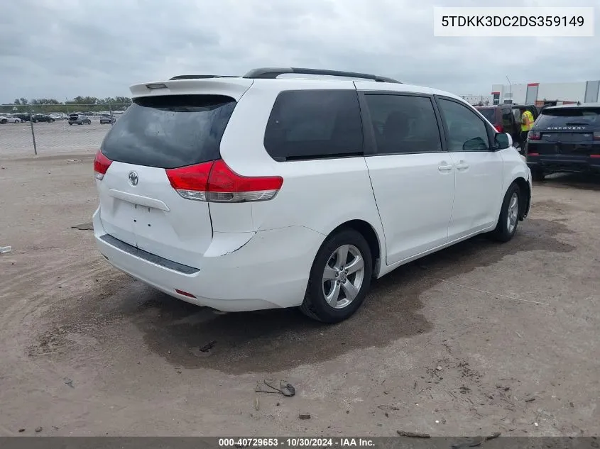 2013 Toyota Sienna Le V6 8 Passenger VIN: 5TDKK3DC2DS359149 Lot: 40729653