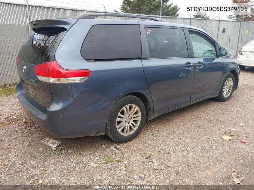 2013 Toyota Sienna Xle V6 8 Passenger VIN: 5TDYK3DC6DS349105 Lot: 40770689