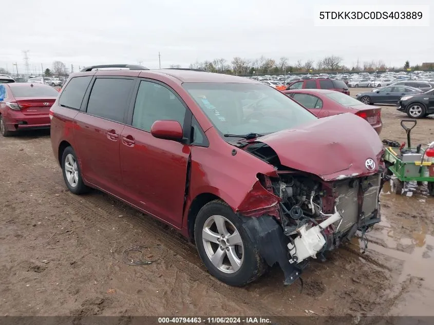 2013 Toyota Sienna Le V6 8 Passenger VIN: 5TDKK3DC0DS403889 Lot: 40794463