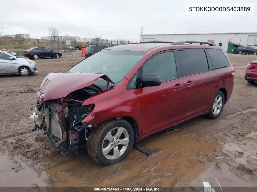 2013 Toyota Sienna Le V6 8 Passenger VIN: 5TDKK3DC0DS403889 Lot: 40794463