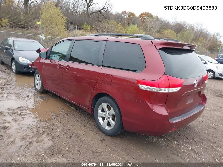 2013 Toyota Sienna Le V6 8 Passenger VIN: 5TDKK3DC0DS403889 Lot: 40794463