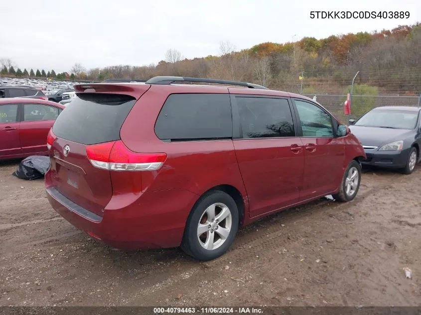 2013 Toyota Sienna Le V6 8 Passenger VIN: 5TDKK3DC0DS403889 Lot: 40794463