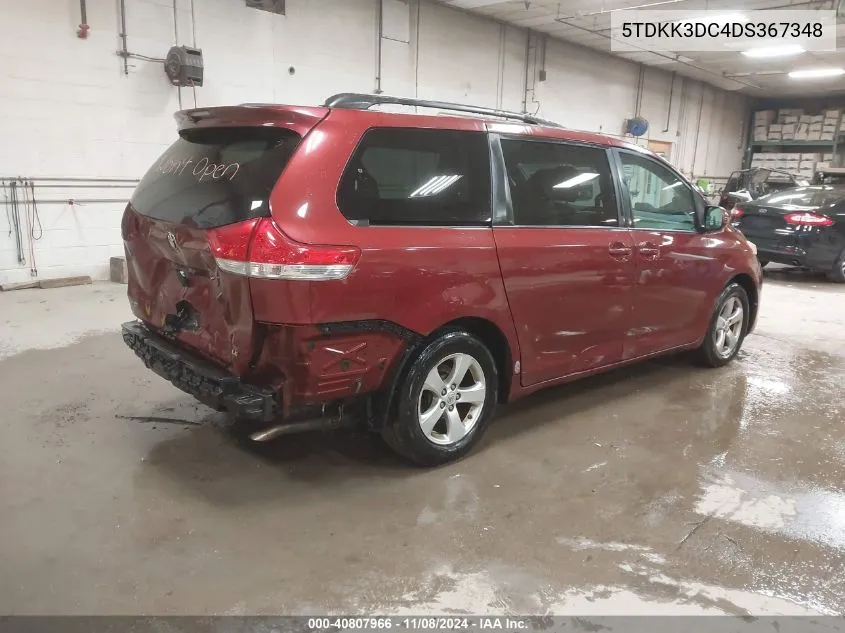 2013 Toyota Sienna Le V6 8 Passenger VIN: 5TDKK3DC4DS367348 Lot: 40807966