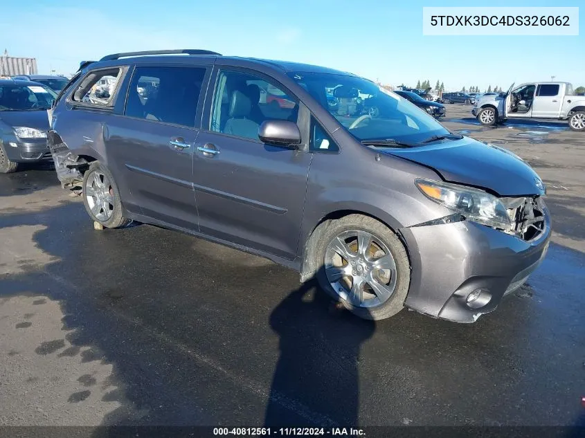 2013 Toyota Sienna Se 8 Passenger VIN: 5TDXK3DC4DS326062 Lot: 40812561