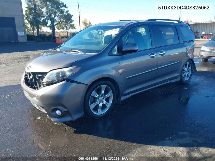 2013 Toyota Sienna Se 8 Passenger VIN: 5TDXK3DC4DS326062 Lot: 40812561