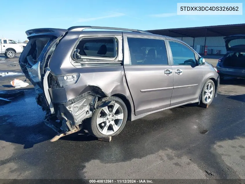 2013 Toyota Sienna Se 8 Passenger VIN: 5TDXK3DC4DS326062 Lot: 40812561