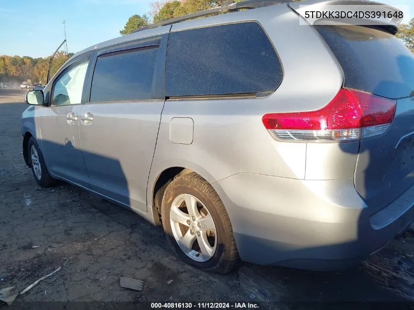 2013 Toyota Sienna Le V6 8 Passenger VIN: 5TDKK3DC4DS391648 Lot: 40816130