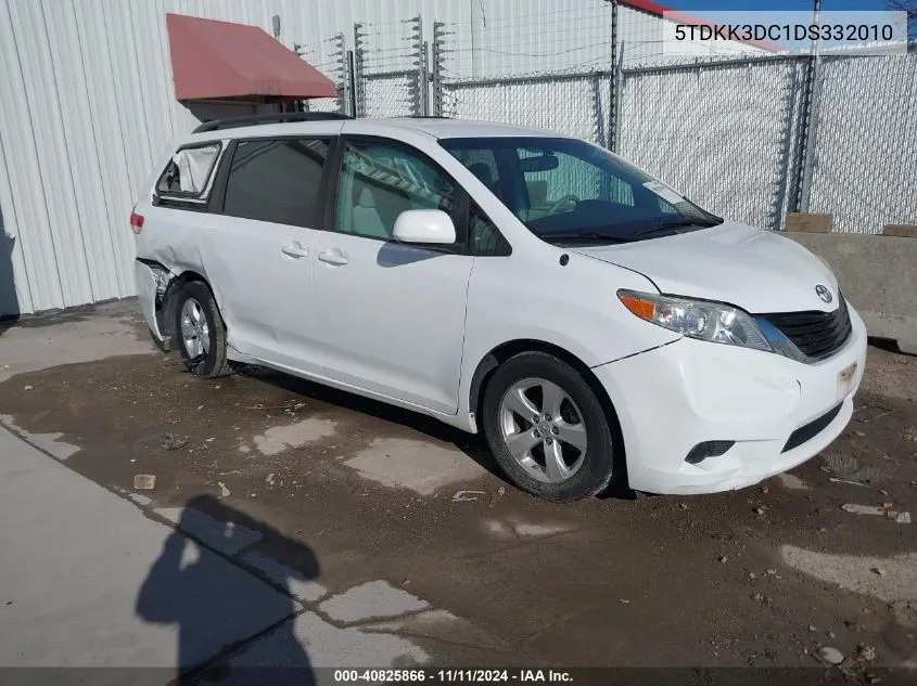 2013 Toyota Sienna Le V6 8 Passenger VIN: 5TDKK3DC1DS332010 Lot: 40825866