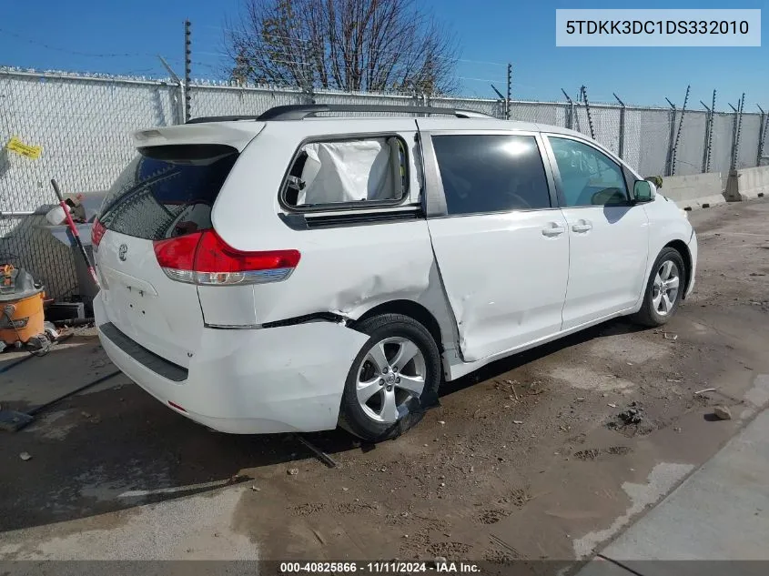 2013 Toyota Sienna Le V6 8 Passenger VIN: 5TDKK3DC1DS332010 Lot: 40825866