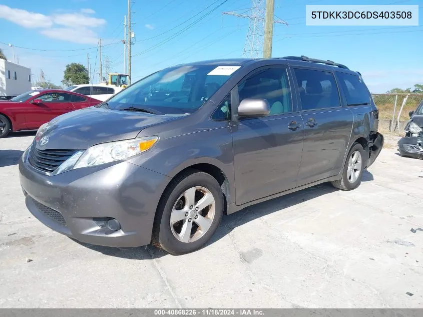 2013 Toyota Sienna Le V6 8 Passenger VIN: 5TDKK3DC6DS403508 Lot: 40868226