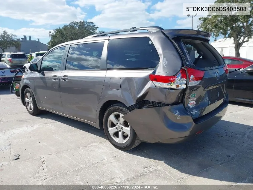 2013 Toyota Sienna Le V6 8 Passenger VIN: 5TDKK3DC6DS403508 Lot: 40868226