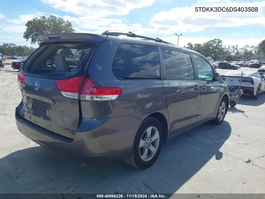 2013 Toyota Sienna Le V6 8 Passenger VIN: 5TDKK3DC6DS403508 Lot: 40868226