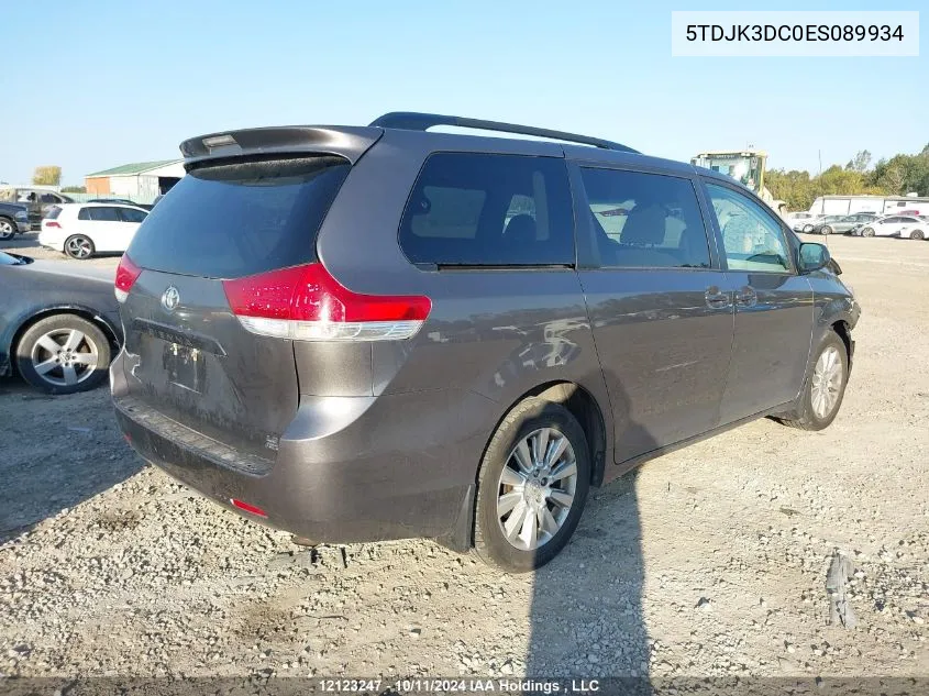 2014 Toyota Sienna Le 7 Passenger VIN: 5TDJK3DC0ES089934 Lot: 12123247