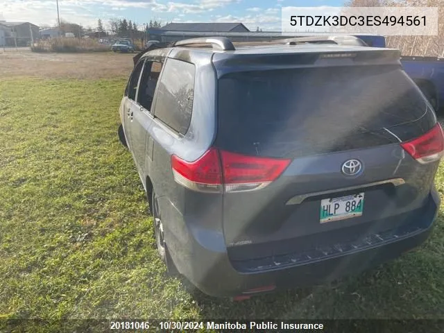 2014 Toyota Sienna Ce V6 VIN: 5TDZK3DC3ES494561 Lot: 20181046