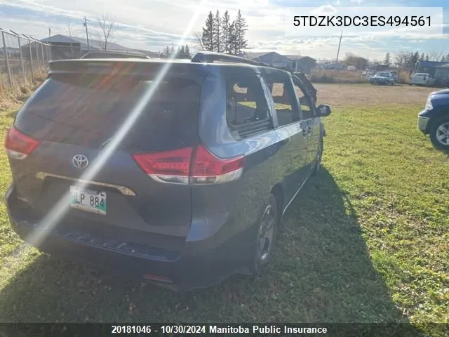 2014 Toyota Sienna Ce V6 VIN: 5TDZK3DC3ES494561 Lot: 20181046