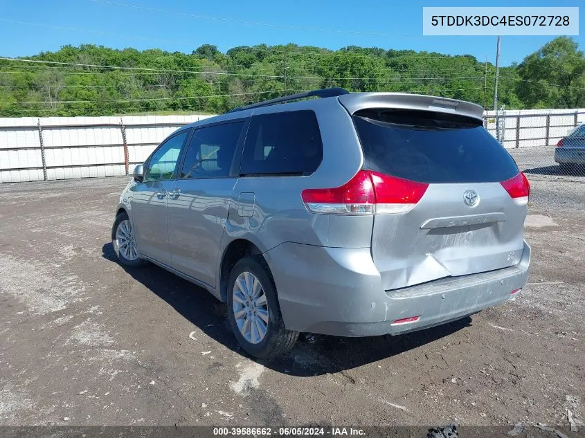 2014 Toyota Sienna Xle 7 Passenger VIN: 5TDDK3DC4ES072728 Lot: 39586662