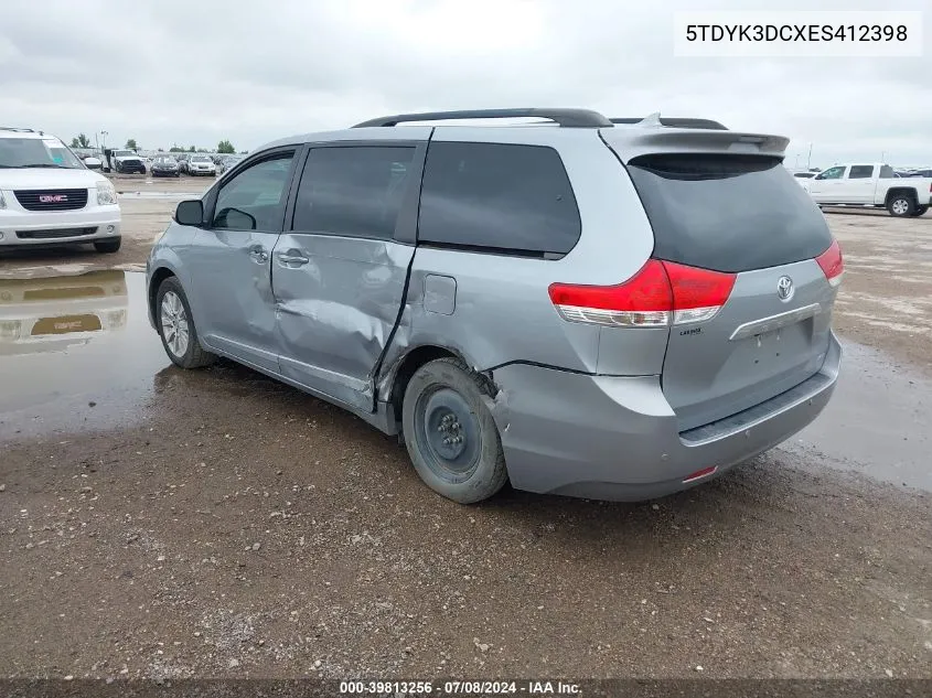 2014 Toyota Sienna Limited V6 7 Passenger VIN: 5TDYK3DCXES412398 Lot: 39813256