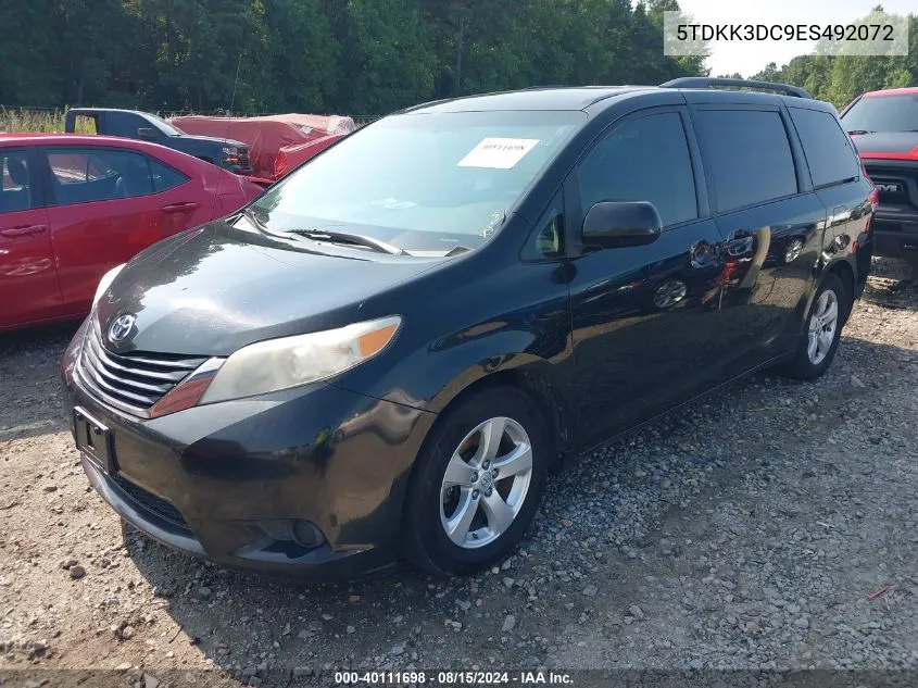 2014 Toyota Sienna Le V6 8 Passenger VIN: 5TDKK3DC9ES492072 Lot: 40111698