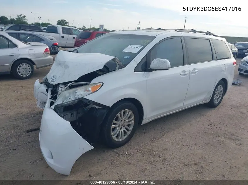 2014 Toyota Sienna Xle V6 8 Passenger VIN: 5TDYK3DC6ES417016 Lot: 40129356