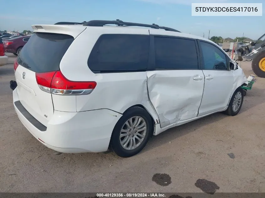 5TDYK3DC6ES417016 2014 Toyota Sienna Xle V6 8 Passenger