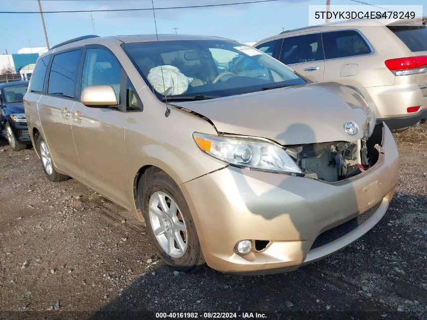 2014 Toyota Sienna Xle V6 8 Passenger VIN: 5TDYK3DC4ES478249 Lot: 40161982