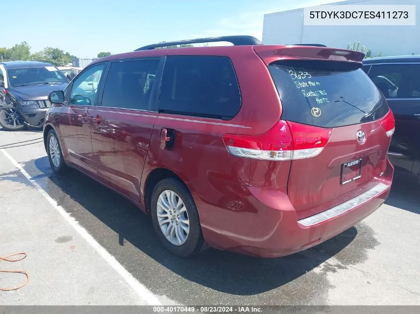 2014 Toyota Sienna Xle V6 8 Passenger VIN: 5TDYK3DC7ES411273 Lot: 40170449