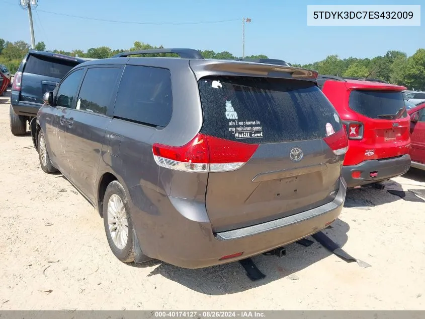 2014 Toyota Sienna Xle V6 8 Passenger VIN: 5TDYK3DC7ES432009 Lot: 40174127