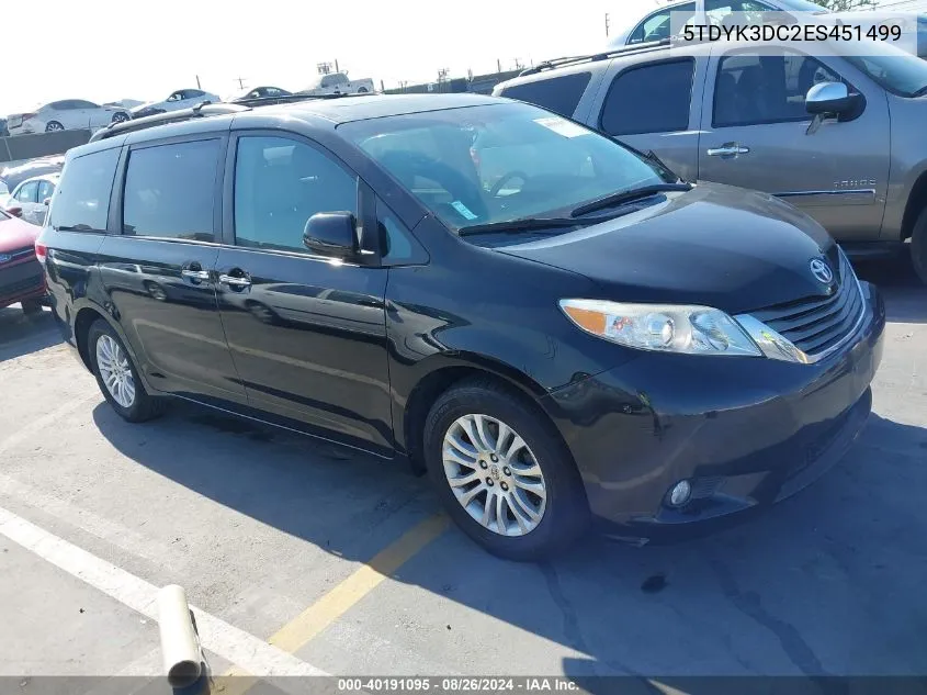 2014 Toyota Sienna Xle V6 8 Passenger VIN: 5TDYK3DC2ES451499 Lot: 40191095