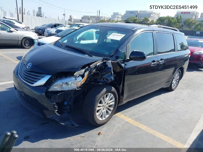 2014 Toyota Sienna Xle V6 8 Passenger VIN: 5TDYK3DC2ES451499 Lot: 40191095