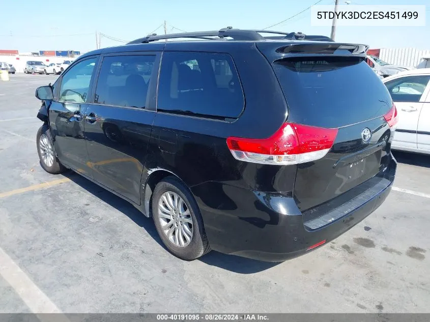 2014 Toyota Sienna Xle V6 8 Passenger VIN: 5TDYK3DC2ES451499 Lot: 40191095