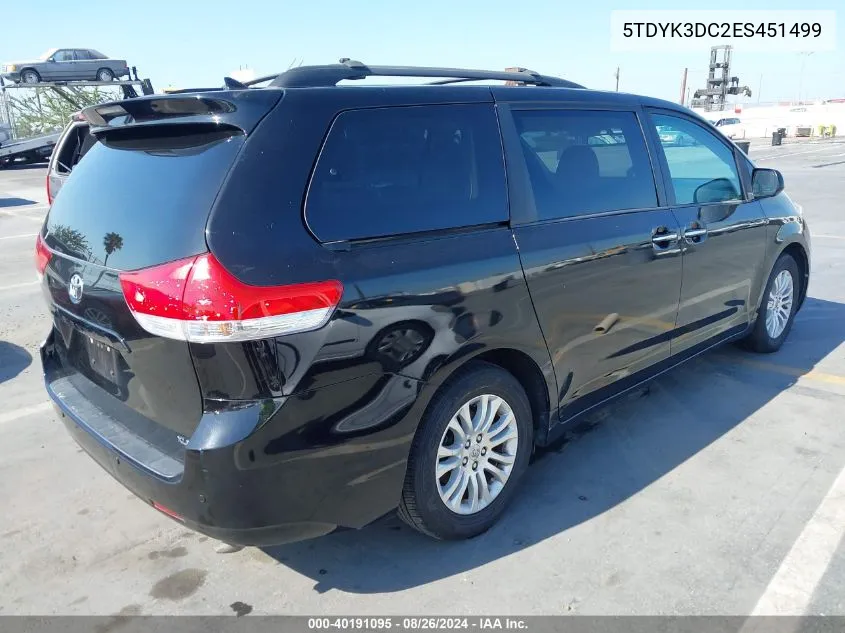 2014 Toyota Sienna Xle V6 8 Passenger VIN: 5TDYK3DC2ES451499 Lot: 40191095