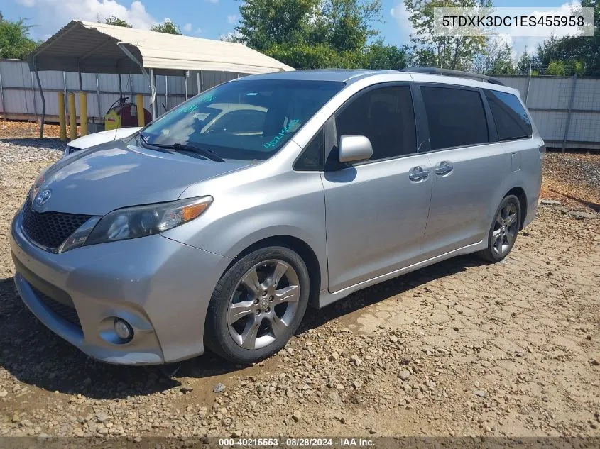 2014 Toyota Sienna Se 8 Passenger VIN: 5TDXK3DC1ES455958 Lot: 40215553