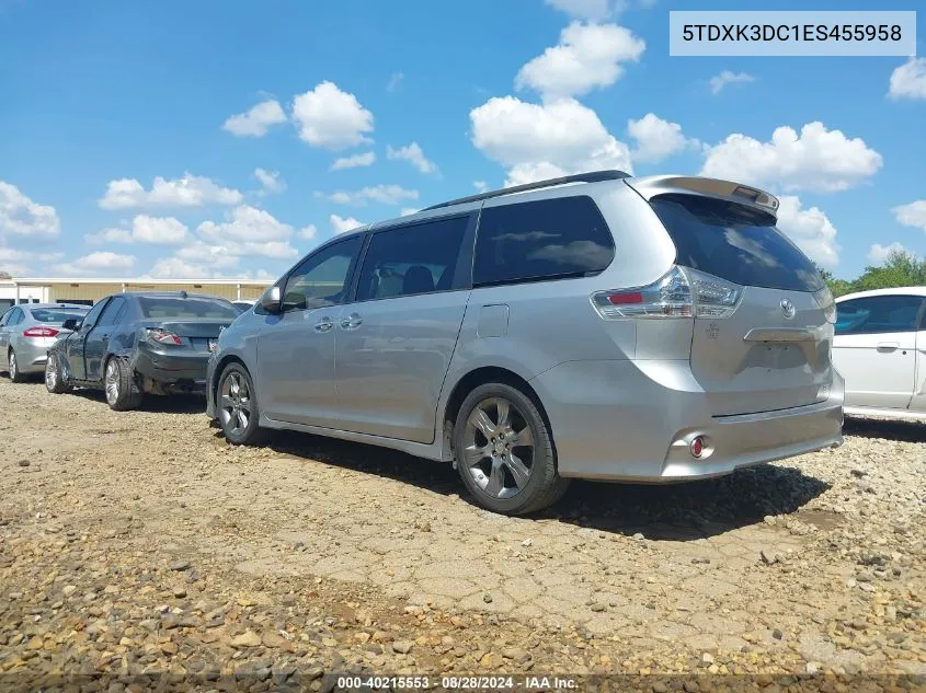 2014 Toyota Sienna Se 8 Passenger VIN: 5TDXK3DC1ES455958 Lot: 40215553