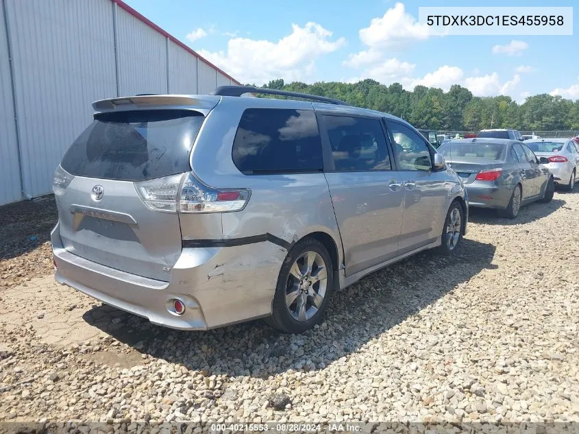 2014 Toyota Sienna Se 8 Passenger VIN: 5TDXK3DC1ES455958 Lot: 40215553