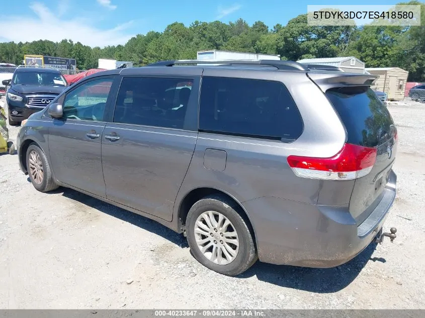 5TDYK3DC7ES418580 2014 Toyota Sienna Xle V6 8 Passenger