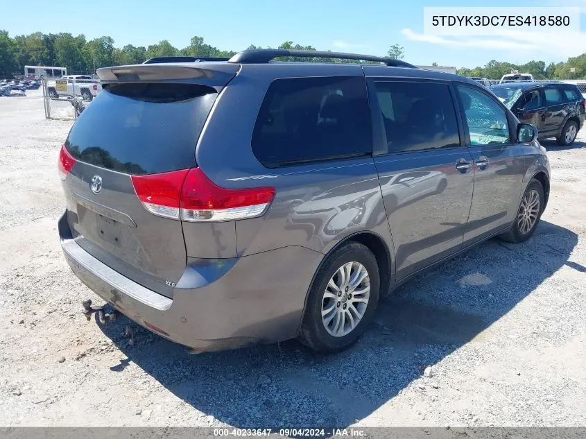 2014 Toyota Sienna Xle V6 8 Passenger VIN: 5TDYK3DC7ES418580 Lot: 40233647