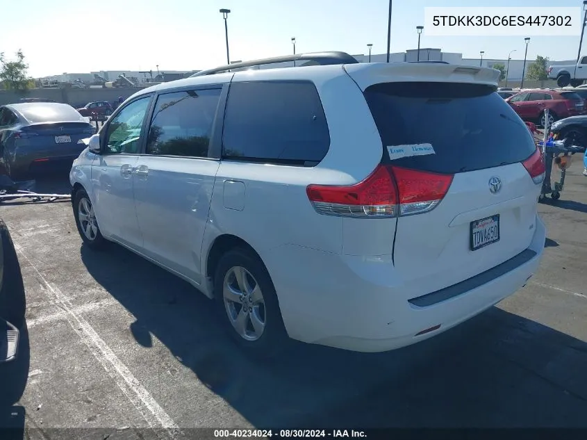 2014 Toyota Sienna Le V6 8 Passenger VIN: 5TDKK3DC6ES447302 Lot: 40234024