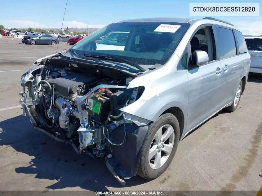 2014 Toyota Sienna Le V6 8 Passenger VIN: 5TDKK3DC3ES512820 Lot: 40243660