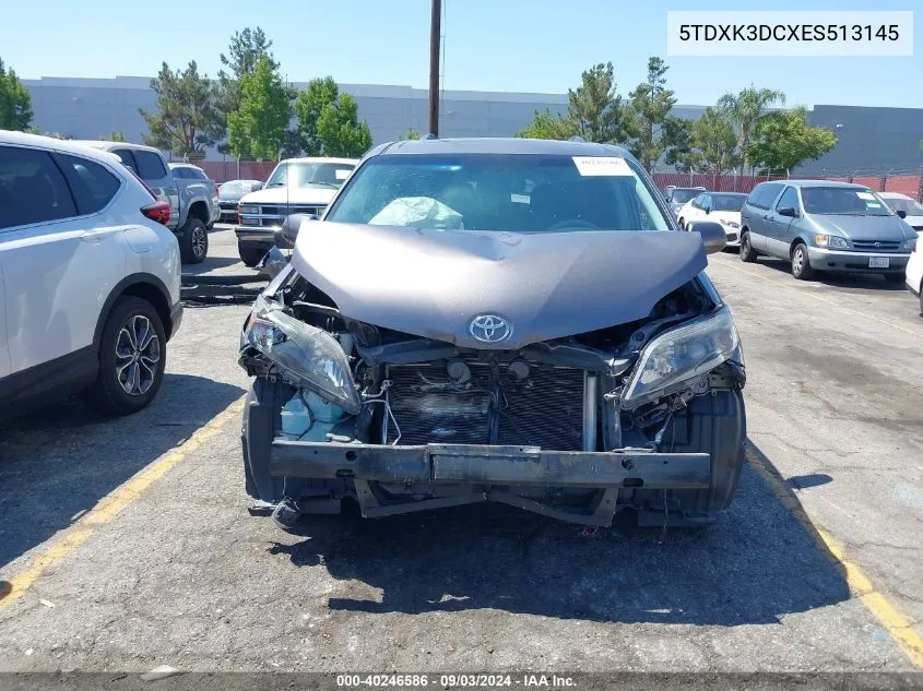 2014 Toyota Sienna Se 8 Passenger VIN: 5TDXK3DCXES513145 Lot: 40246586