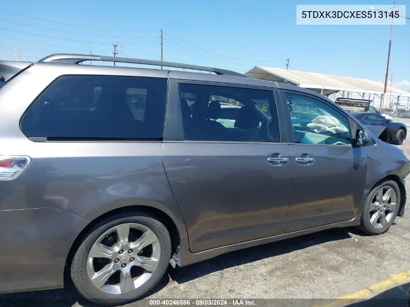 2014 Toyota Sienna Se 8 Passenger VIN: 5TDXK3DCXES513145 Lot: 40246586