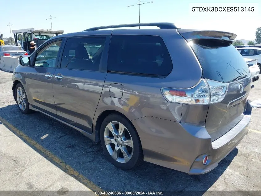 2014 Toyota Sienna Se 8 Passenger VIN: 5TDXK3DCXES513145 Lot: 40246586