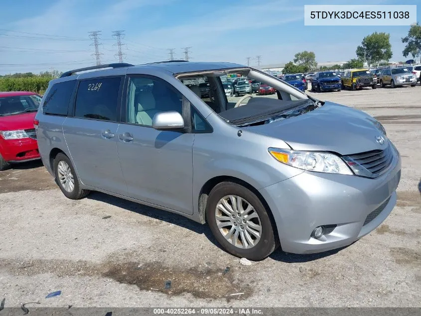 2014 Toyota Sienna Xle V6 8 Passenger VIN: 5TDYK3DC4ES511038 Lot: 40252264