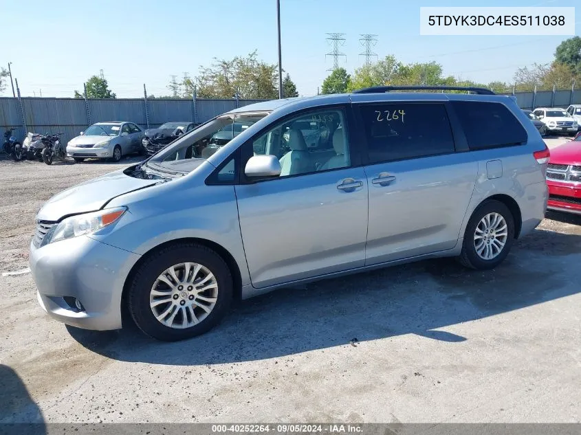 5TDYK3DC4ES511038 2014 Toyota Sienna Xle V6 8 Passenger